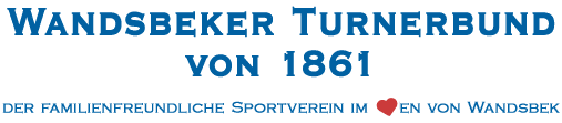 Logo des Wandsbeker Turnerbunds mit Schriftzug und Herzen, Blau auf weißem Hintergrund, Gründung 1861.